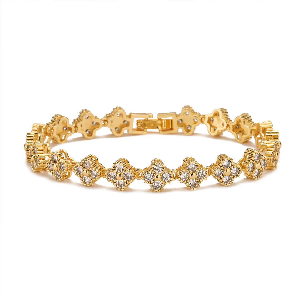 Luxury Brass Colorful Random Zircon Flowers Bracelets