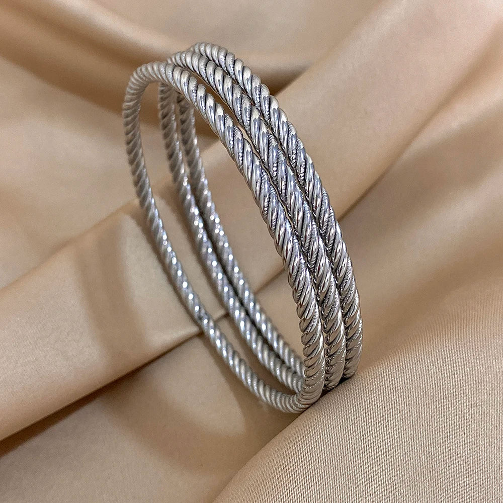 3pcs 18K Gold Plated Stainless Steel Bangle Bracelet