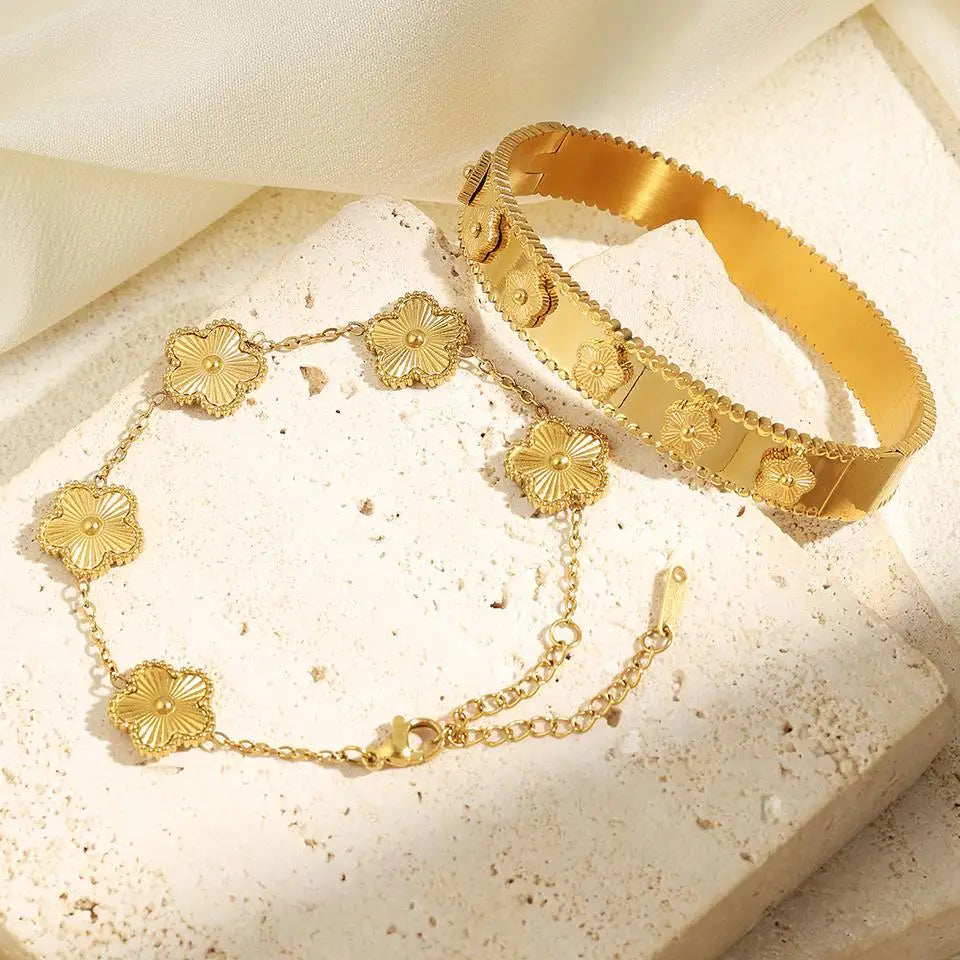 18k Gold Plated Flower Bracelet Plum Blossom Cuban Chain Bracelets