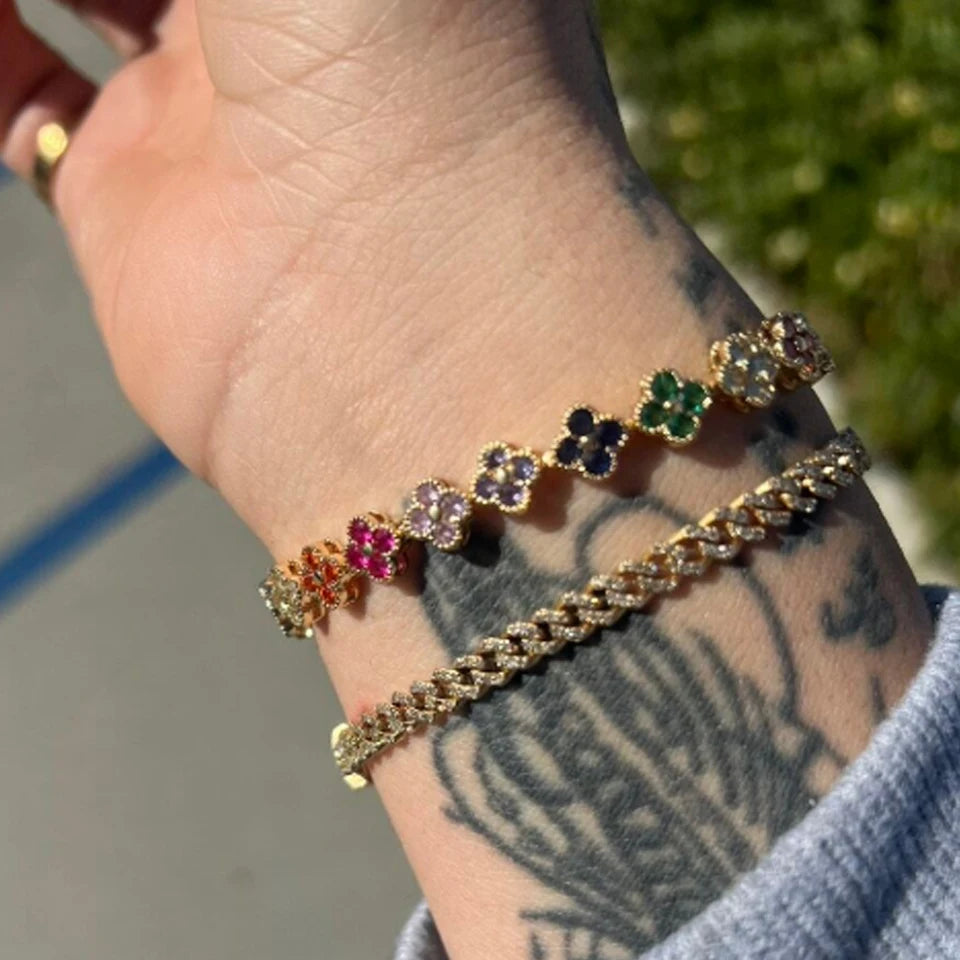 Luxury Brass Colorful Random Zircon Flowers Bracelets