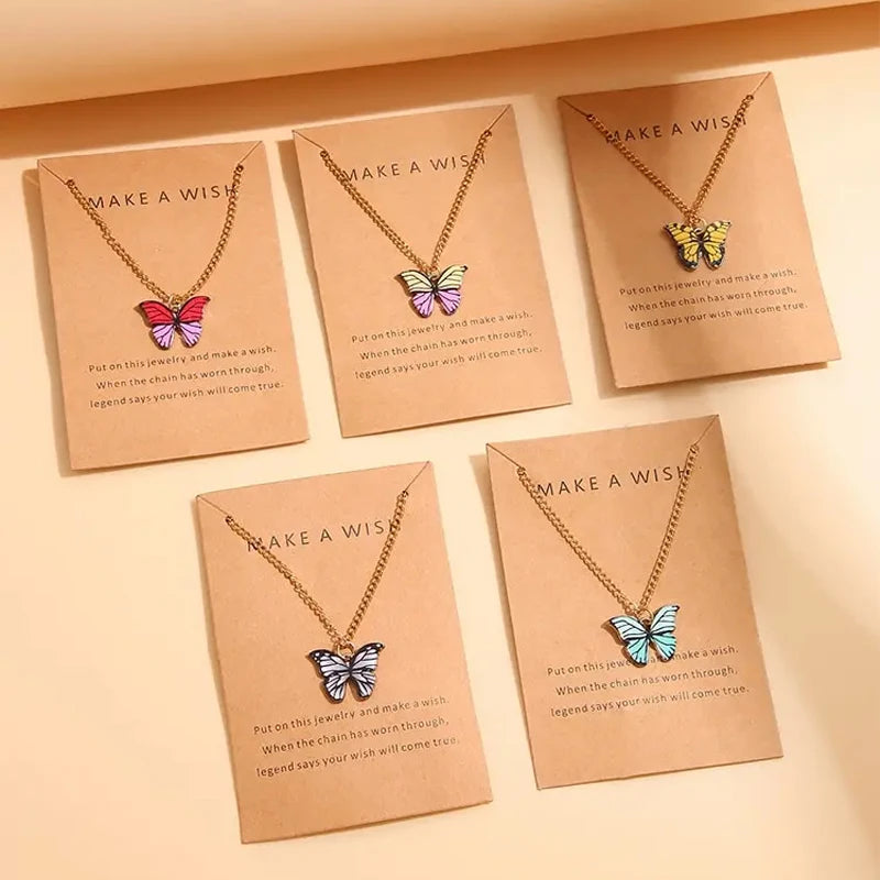 5 Pcs Fashion Boho Colorful Butterfly Necklaces Set