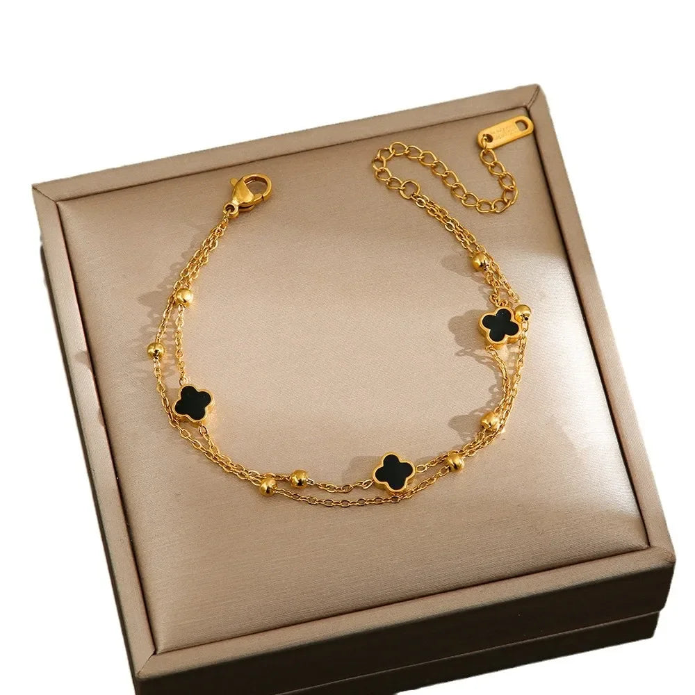 Four-Leaf Titanium Steel Bracelet Lucky Grass Versatile Elegant Hand Jewelry