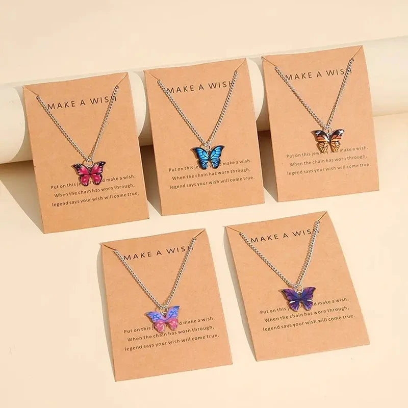 5 Pcs Fashion Boho Colorful Butterfly Necklaces Set