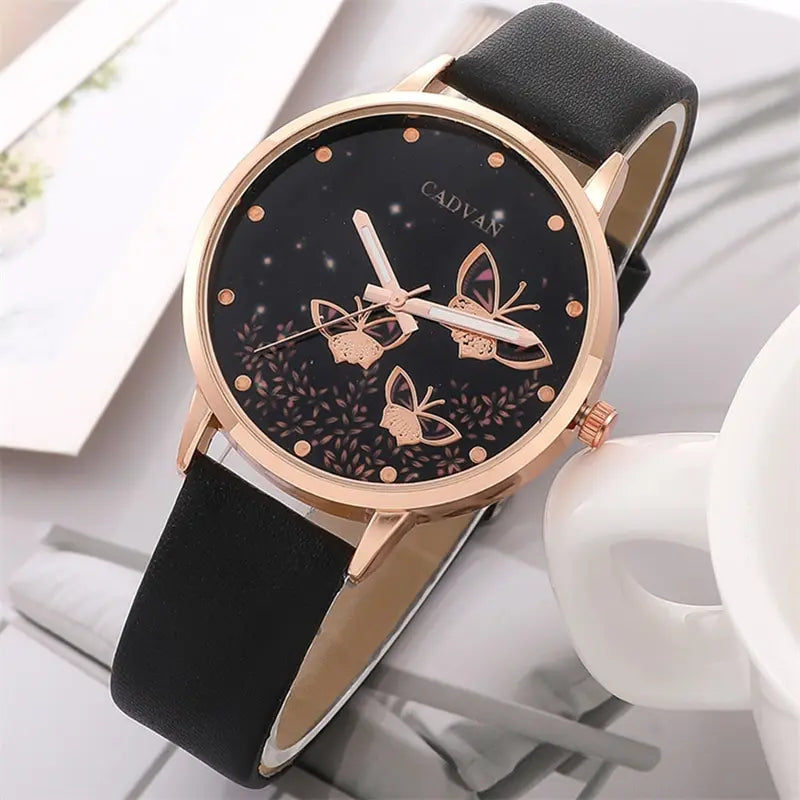 6pcs Set Womens Watches Ladies Fashion Butterfly Watch New Simple Casual Womens