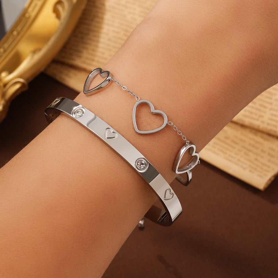 NEW French Lucky Clover Women's Bracelet Set High Quality Stainless Steel INS Hot Selling Bracelet Charm Jewelry Gift 2PCS