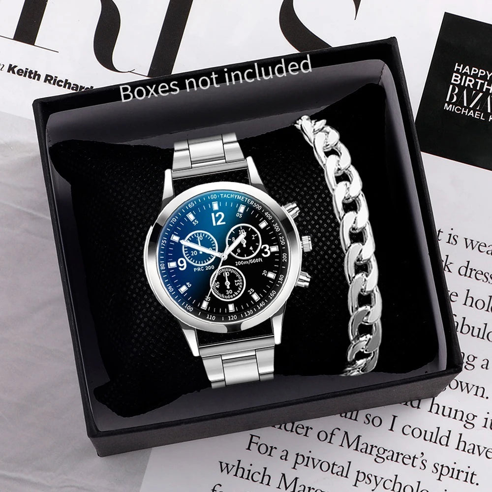 1/2PCS Men Business Watches Fashion Men's Steel Band Quartz Watch with Bracele