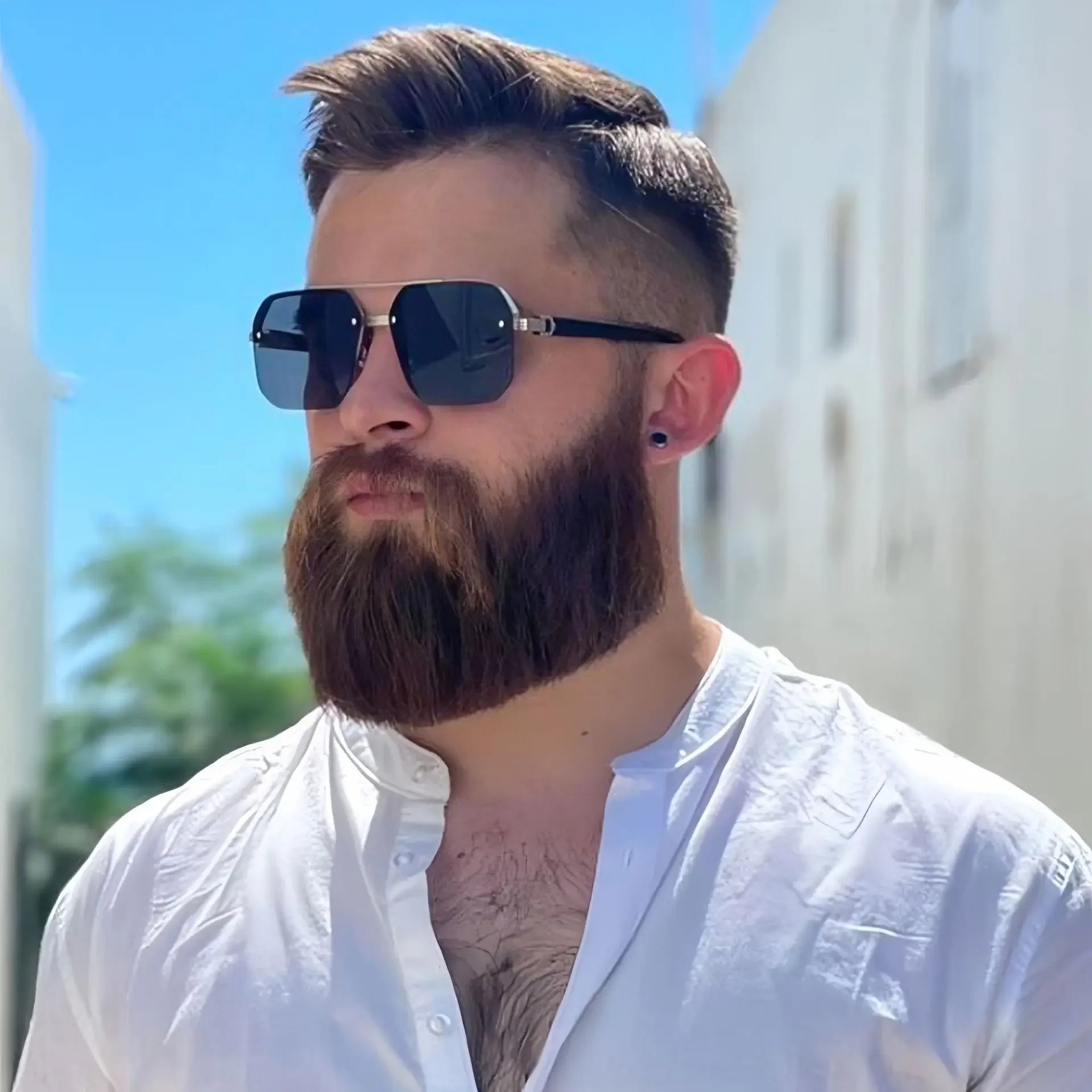 Men's Metal Sunglasses Square Half Frame