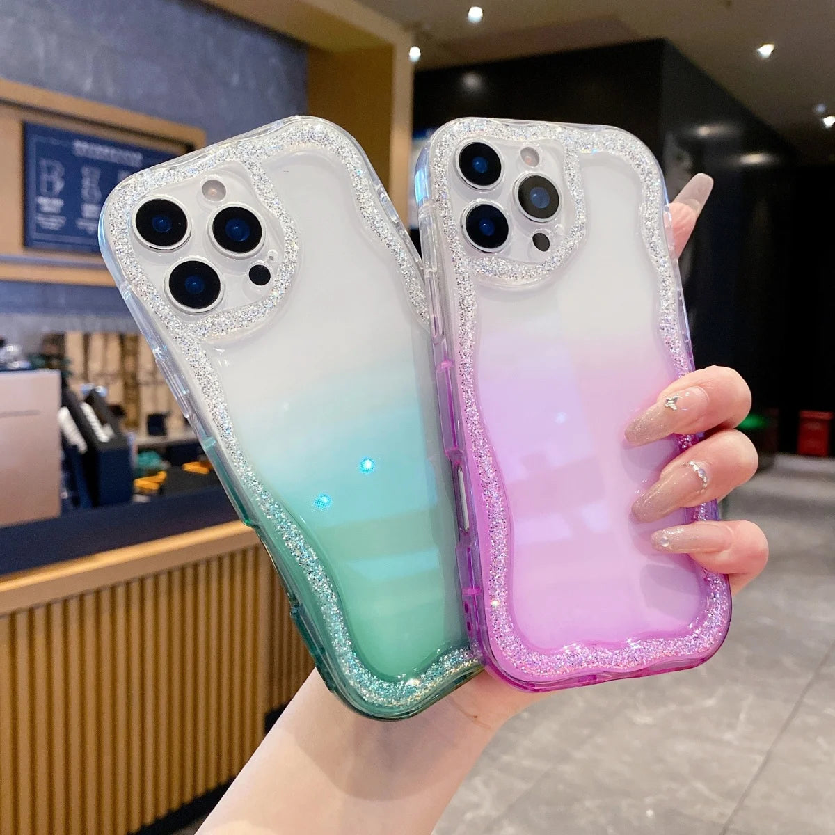 Cute Wave Glitter Border Soft Silicone Phone Case