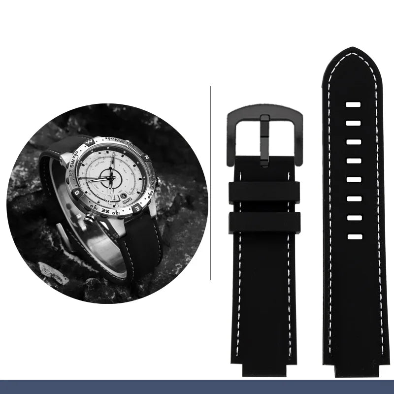 Men's waterproof soft Silicone Rubber Watchband strap with tools Screw pins