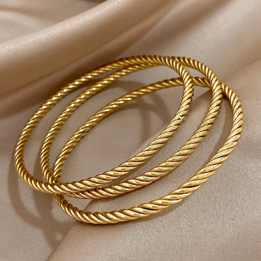3pcs 18K Gold Plated Stainless Steel Bangle Bracelet