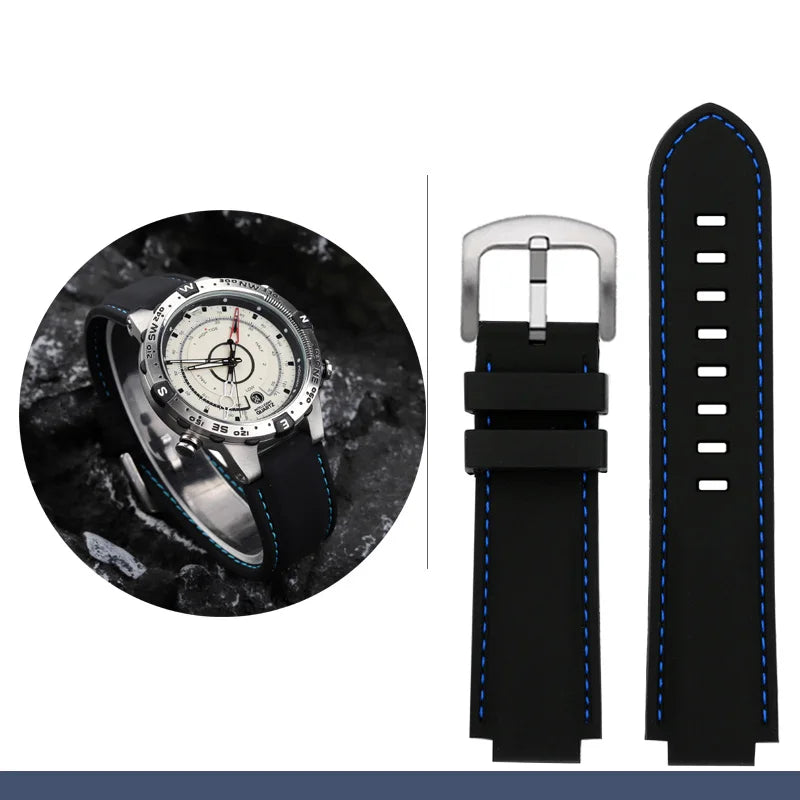 Men's waterproof soft Silicone Rubber Watchband strap with tools Screw pins