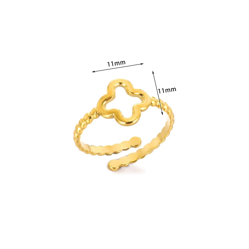 Minimalist Four Leaf Clover Stainless Steel Open Rings