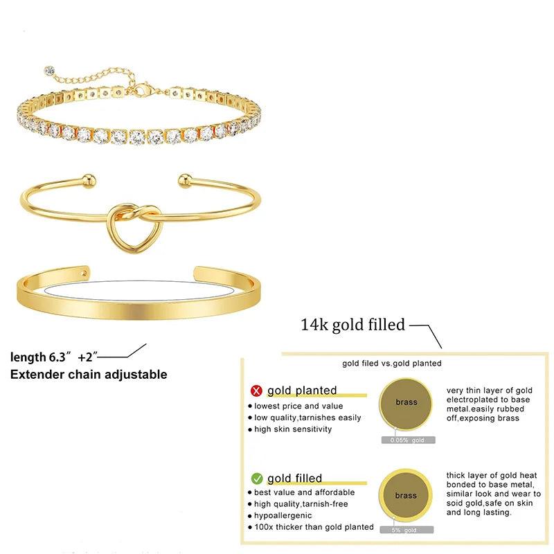 3pcs Stainless Steel Gold Plated Bracelets for Women