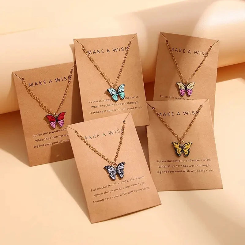 5 Pcs Fashion Boho Colorful Butterfly Necklaces Set