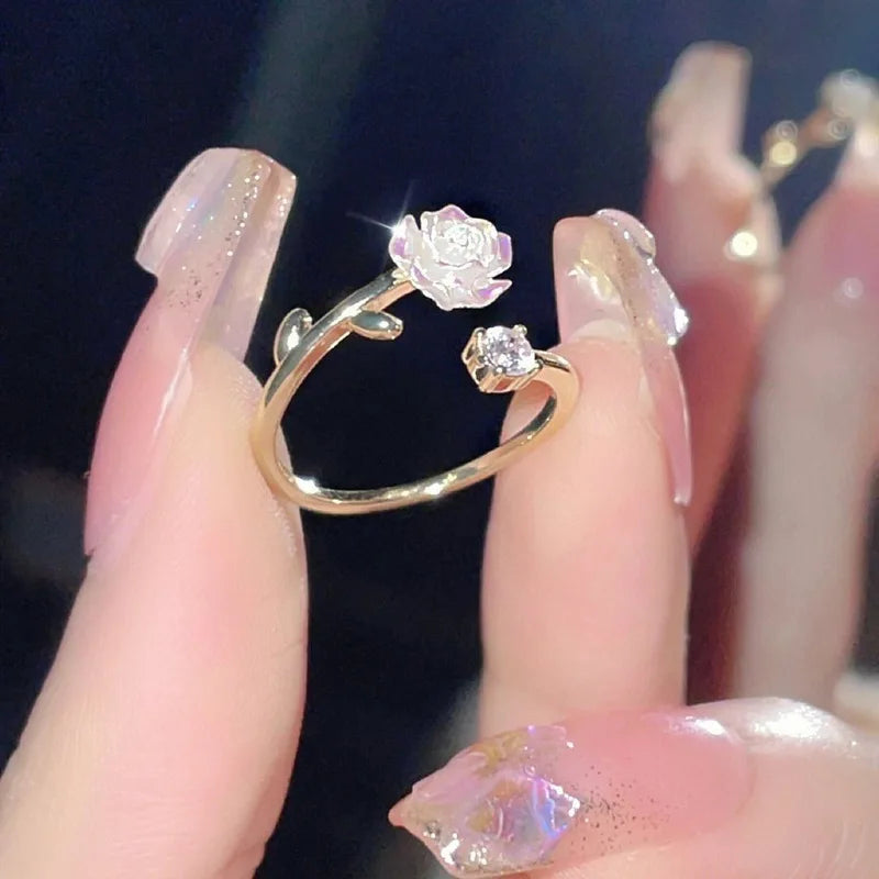 Luxury Zircon Flower Opening Rings for Women