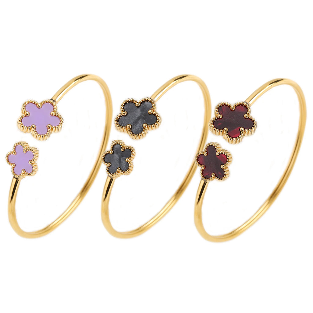 Adjustable Stainless Steel Gold-Plated Five-Leaf Flower Open Bangle Classic For Man Woman Luxury Party Jewelry Lucky Clover
