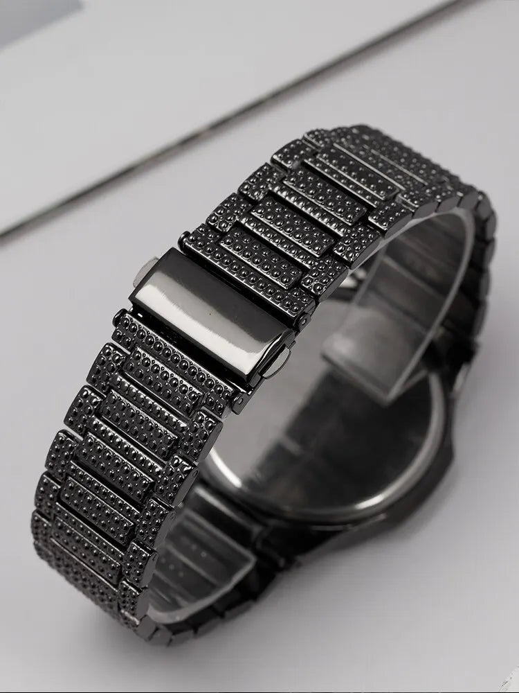 Men's Full Diamond Black Steel  Watch