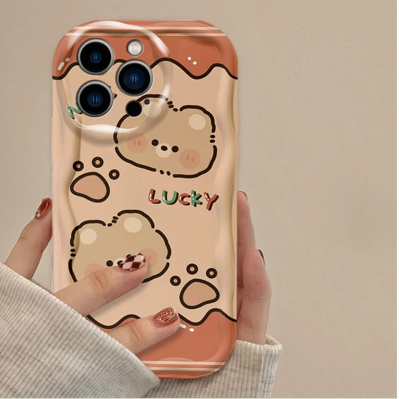 Lovely Coffee Bear Silicone Printing Phone Case for IPhone 16 15 14 13 12 11 Pro Max Plus 16E XR XS X 7 8 Wavy Shockproof Cover