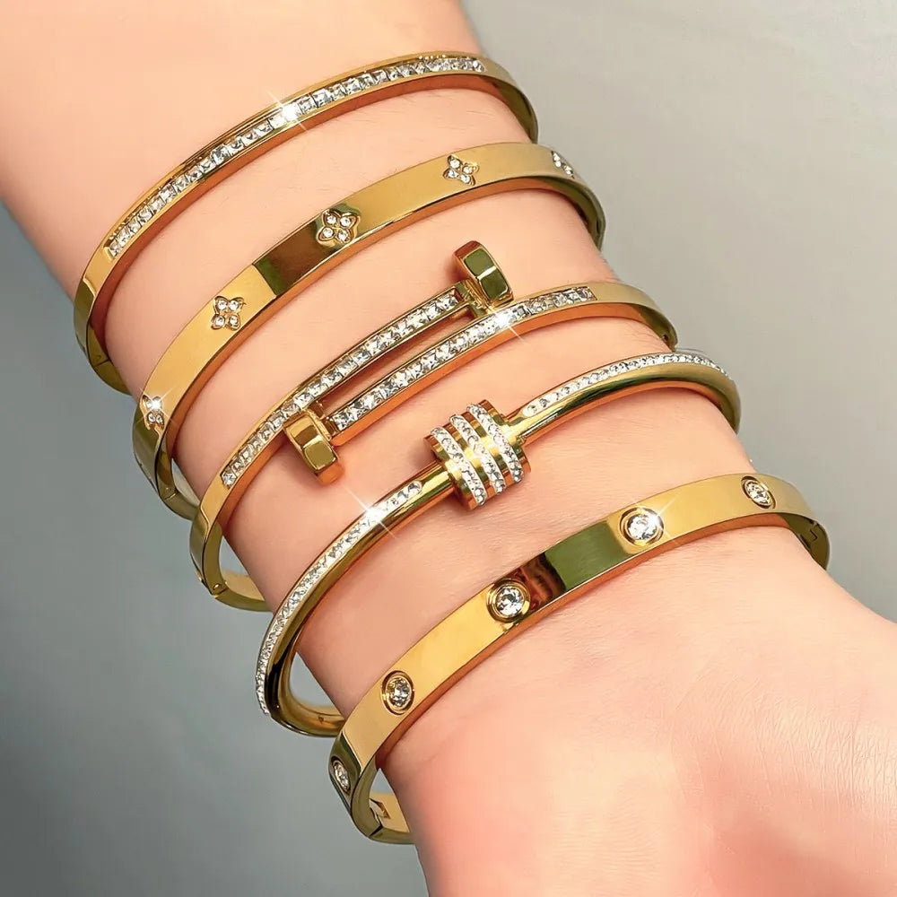 Titanium Steel Stacked Bracelet Zircon