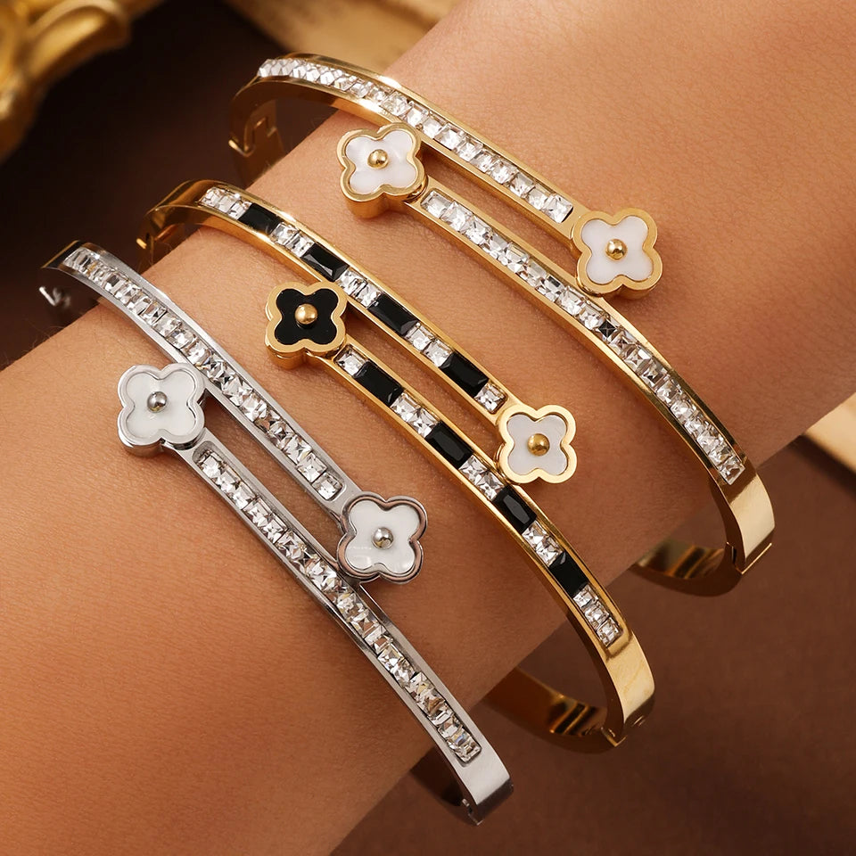 Four-leaf Flower Shell Plum Blossom Stainless Steel Open Bracelet Shiny