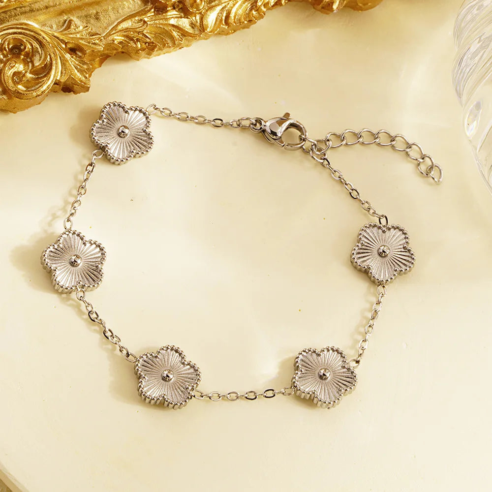 18k Gold Plated Flower Bracelet Plum Blossom Cuban Chain Bracelets