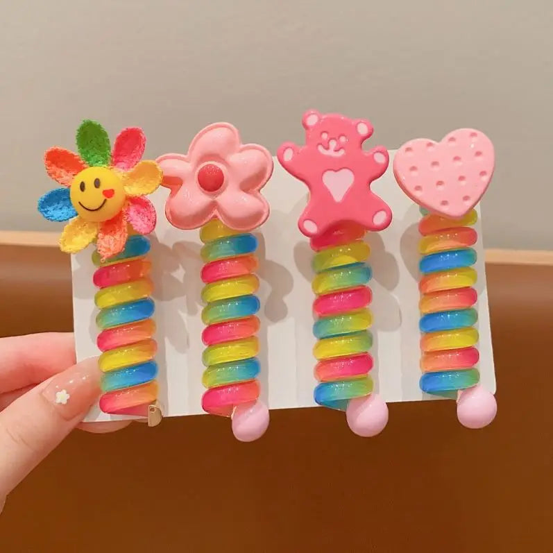2Pcs Girls Elastic Rubber Bands Children Telephone Wire Hair