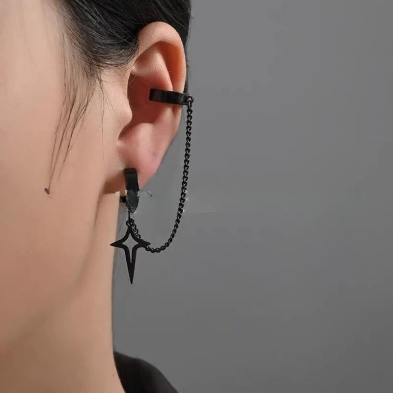 1PC Silver Color Crystal Tassel Cuff Ear Clip Earring for Women