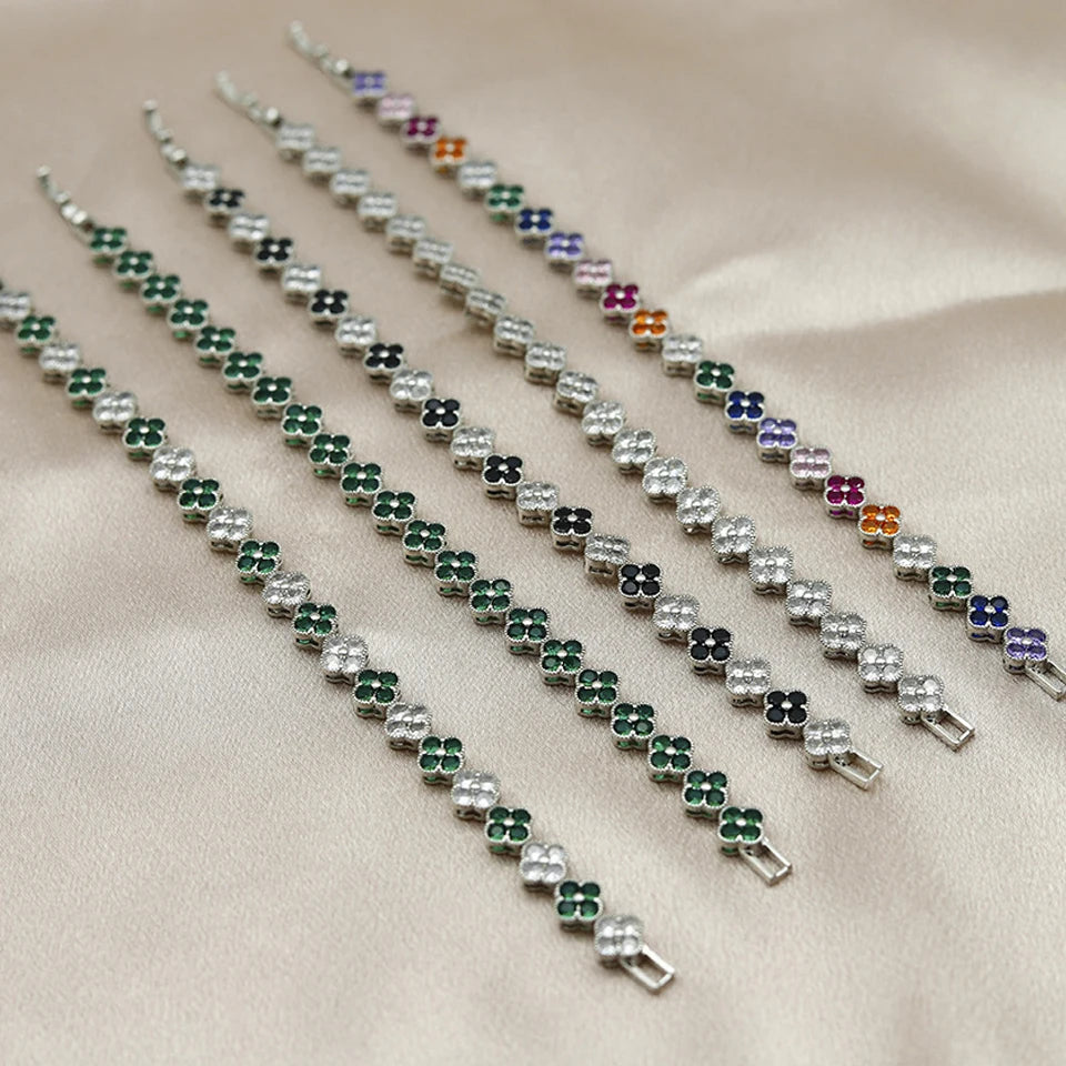 Luxury Brass Colorful Random Zircon Flowers Bracelets