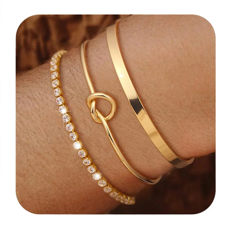 3pcs Stainless Steel Gold Plated Bracelets for Women