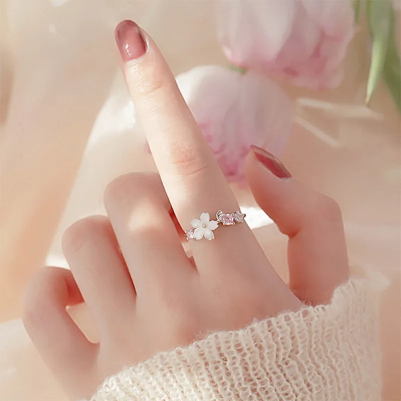 Luxury Zircon Flower Opening Rings for Women