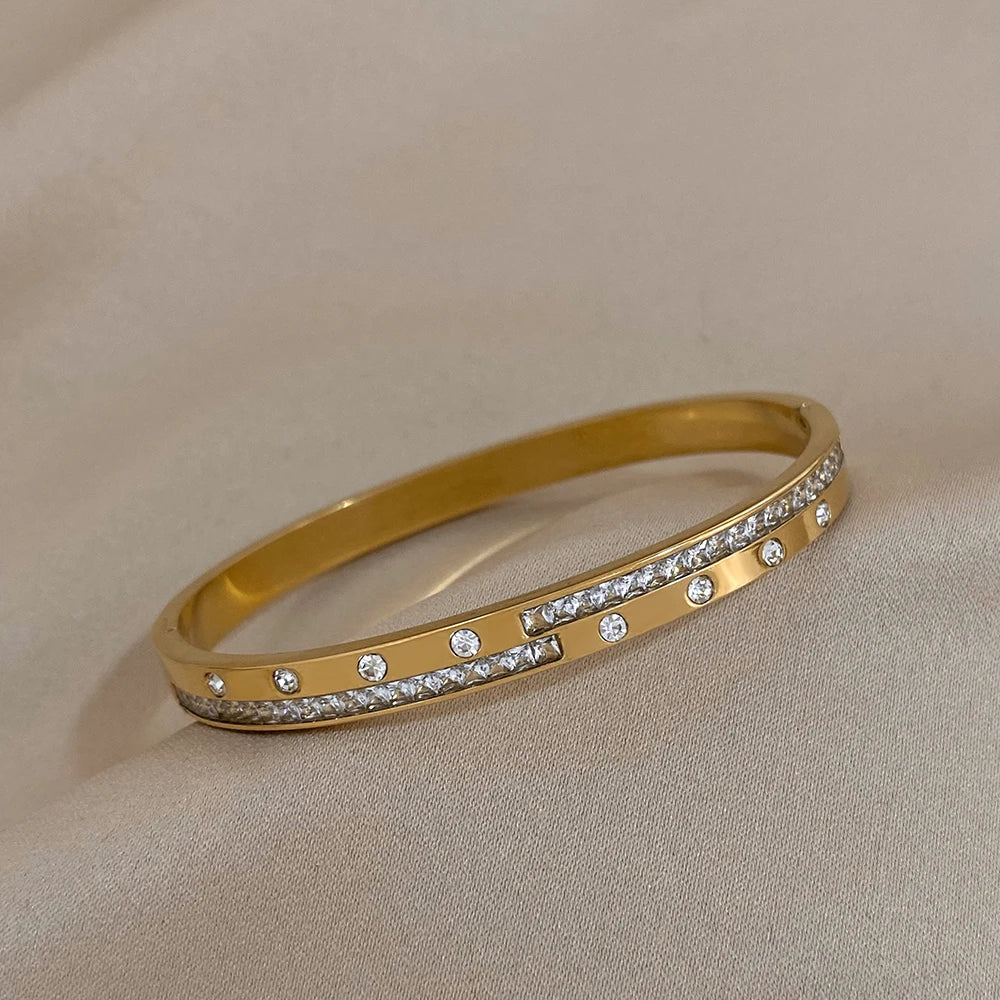 Greatera Trendy Gold Plated 316L Stainless Steel Bangles Bracelets for Women Delicate Cubic Zirconia Bracelet Party Jewelry 2024