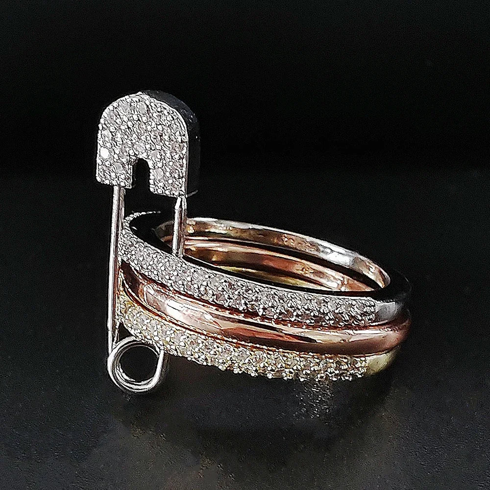 Fashion Pin Connection Three Layers Designer Fashion Ring for Women