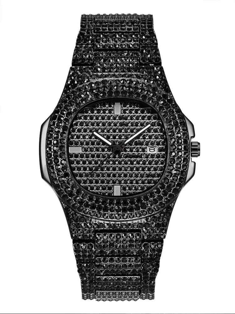 Men's Full Diamond Black Steel  Watch