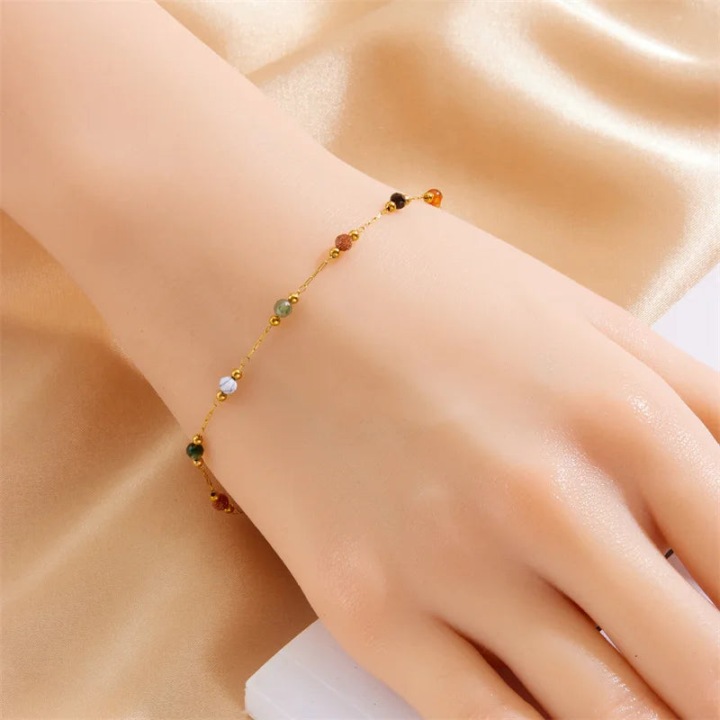 Yupsk 316L Stainless Steel Colorful Beads Chain Bracelet Necklace for Women Girls Retro Stylish Thin Bracelet Jewelry Gift