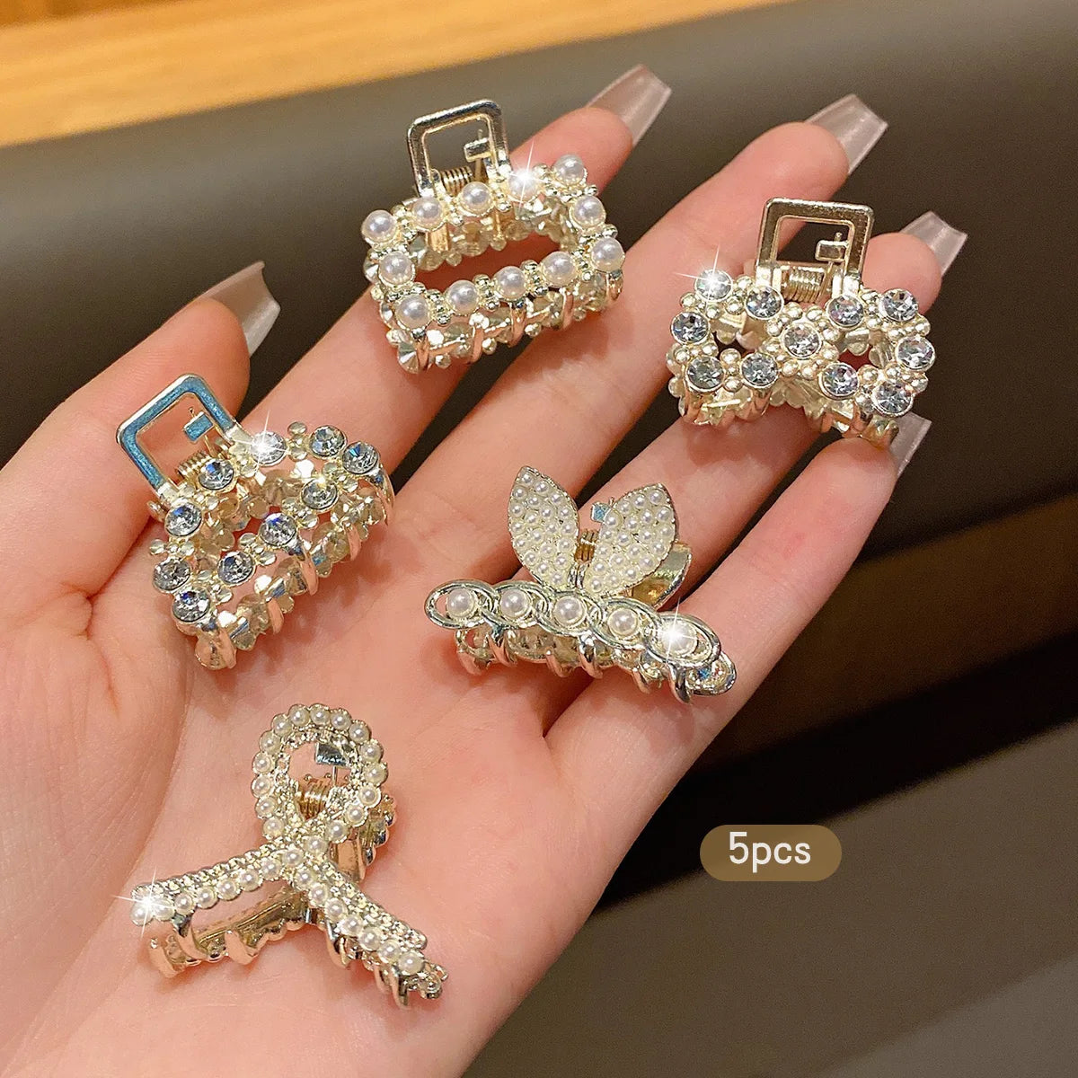 10 alloy rhinestone hair clips, fashionable small grab hair accessories