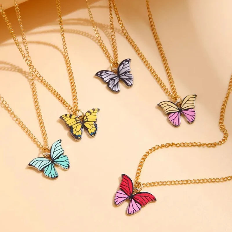5 Pcs Fashion Boho Colorful Butterfly Necklaces Set