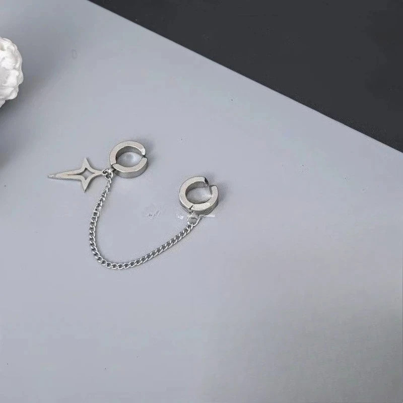 1PC Silver Color Crystal Tassel Cuff Ear Clip Earring for Women