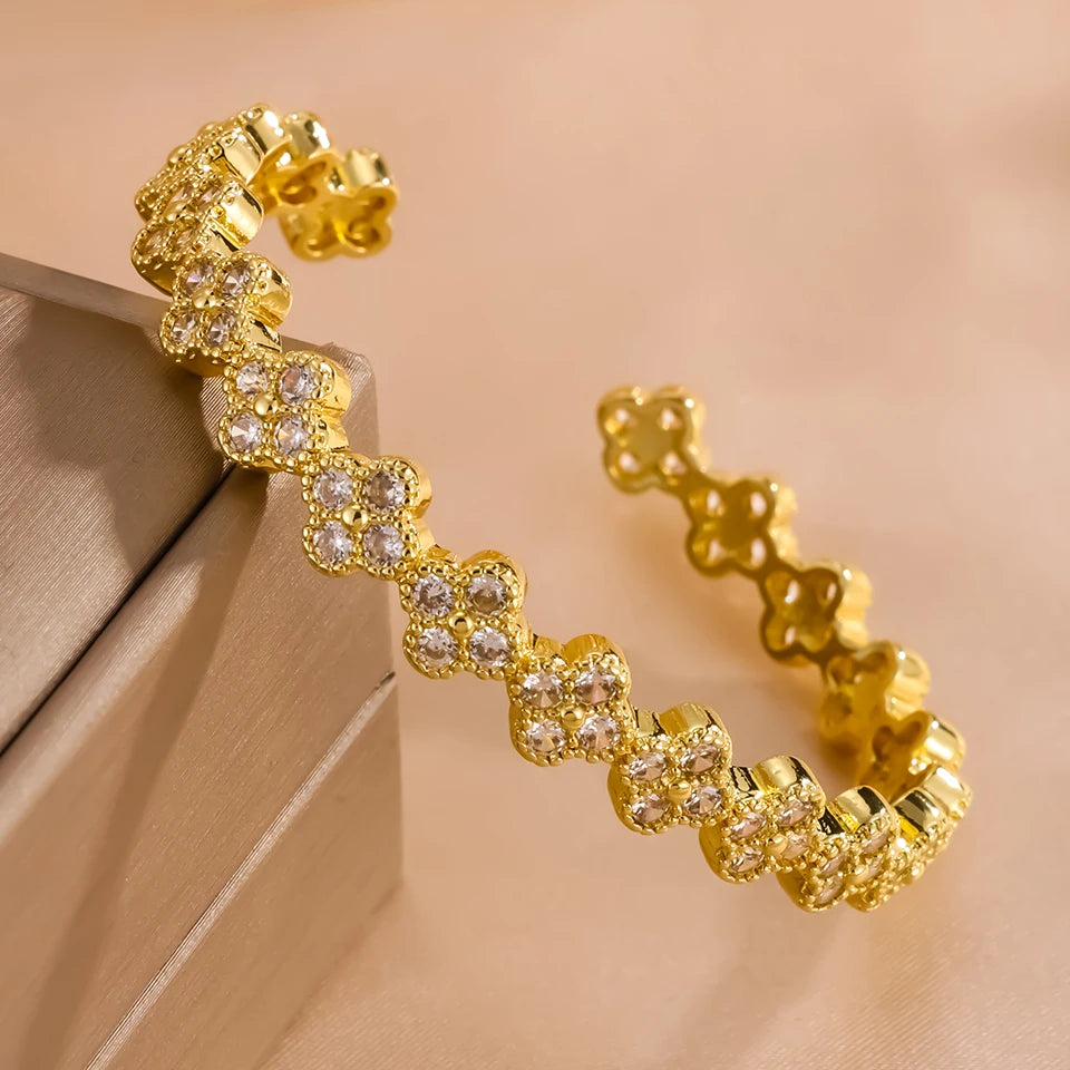 Luxury Brass Colorful Random Zircon Flowers Bracelets