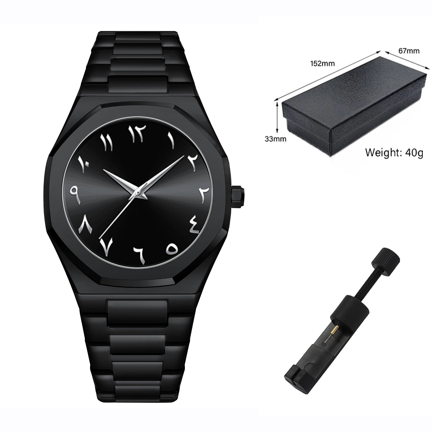 Modern minimalist personality creative all-black men's watch Arabic digital sports