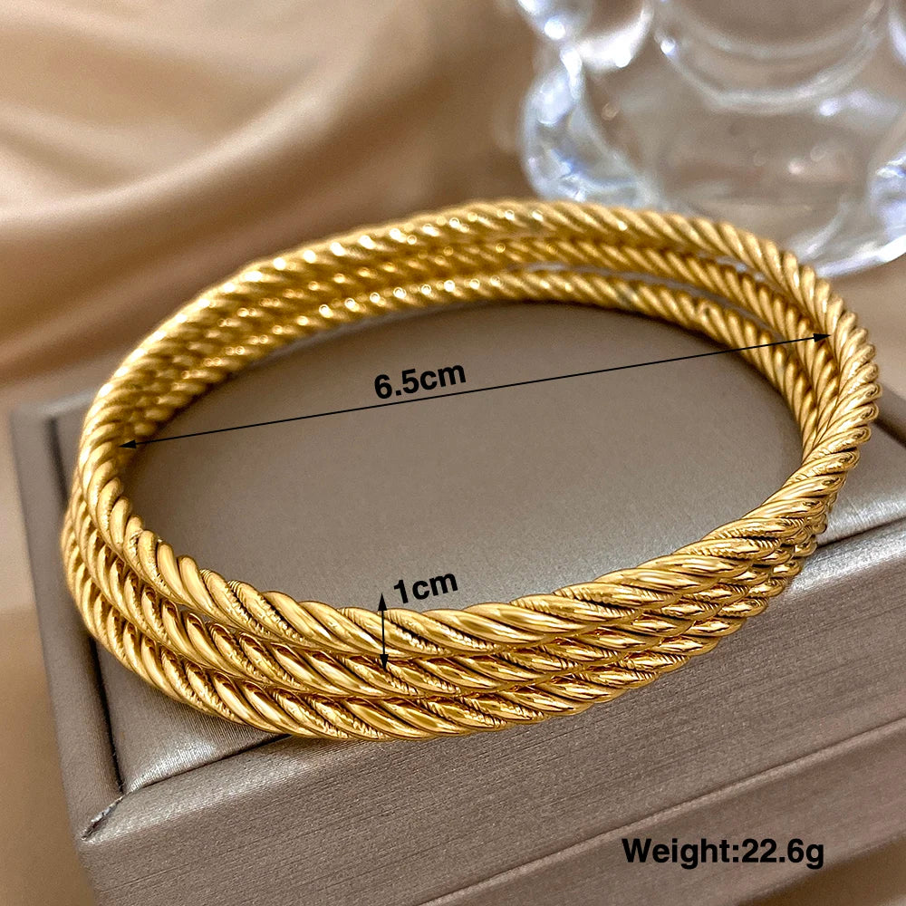 3pcs 18K Gold Plated Stainless Steel Bangle Bracelet