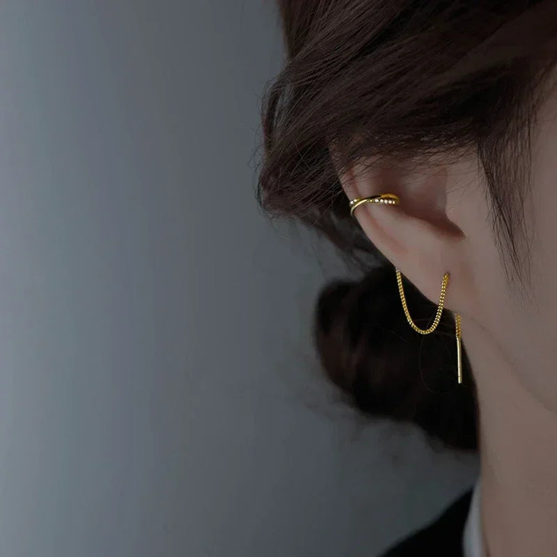 1PC Silver Color Crystal Tassel Cuff Ear Clip Earring for Women