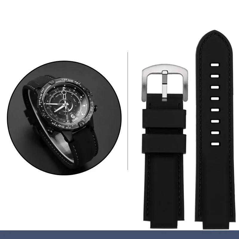 Men's waterproof soft Silicone Rubber Watchband strap with tools Screw pins