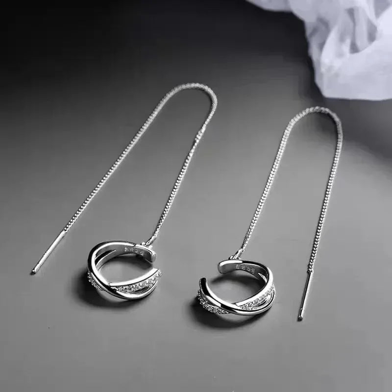 1PC Silver Color Crystal Tassel Cuff Ear Clip Earring for Women