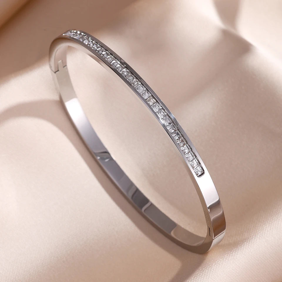 5/1pcs Sparkling Zirconia Inlaid Stainless