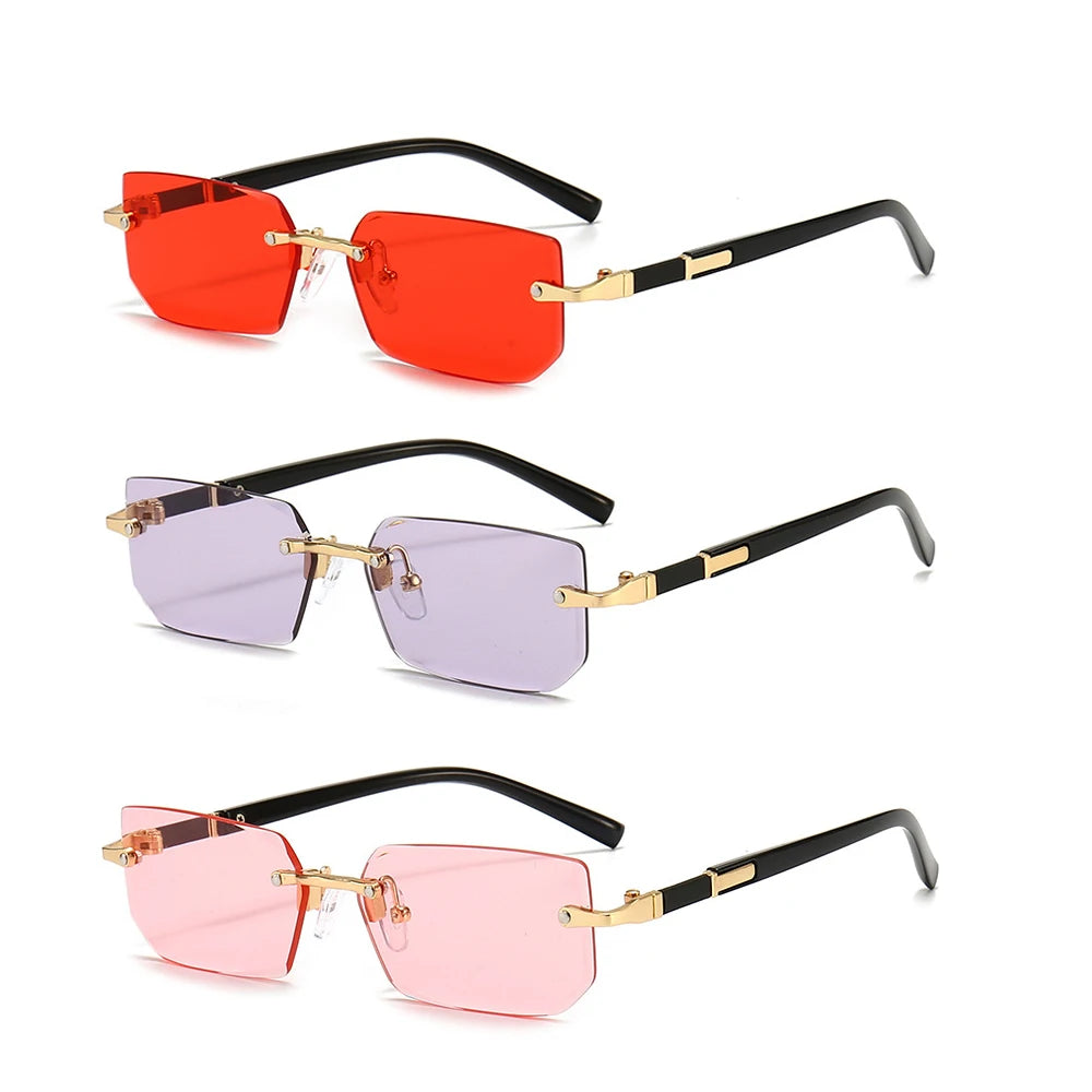 Rimless Sunglasses Rectangle Fashion Popular Women Men