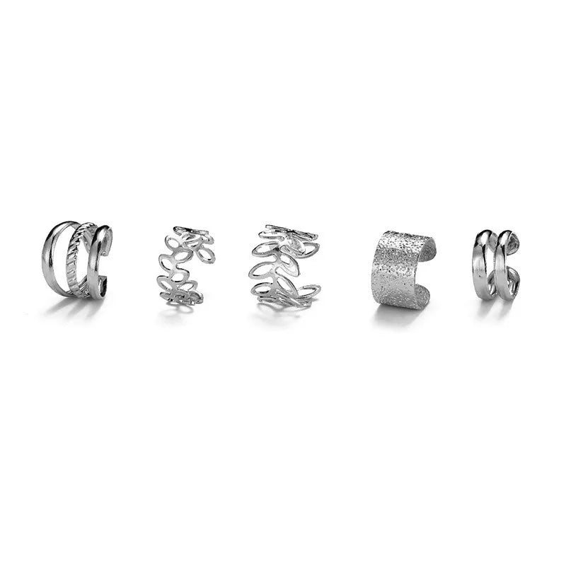 5/15 Pcs Set Of Hollow Leaf Design Clip On Earrings,