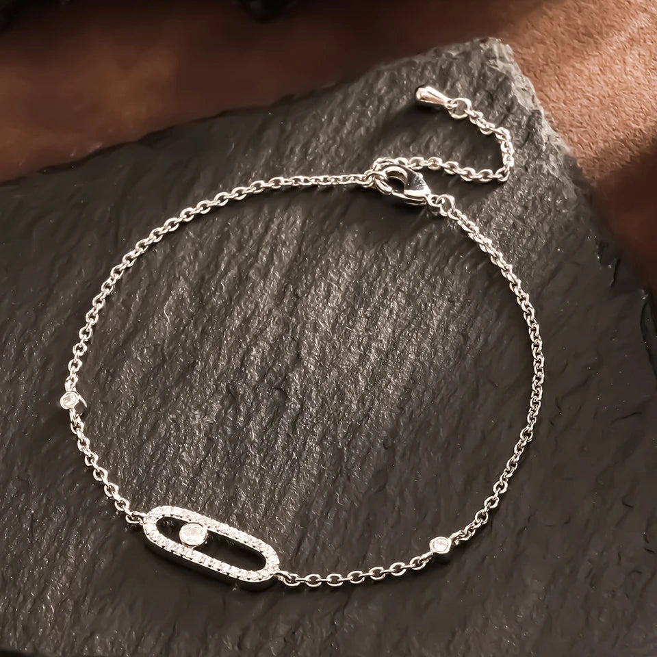 Classic Sliding Single Zircon Square Adjustable Bracelet