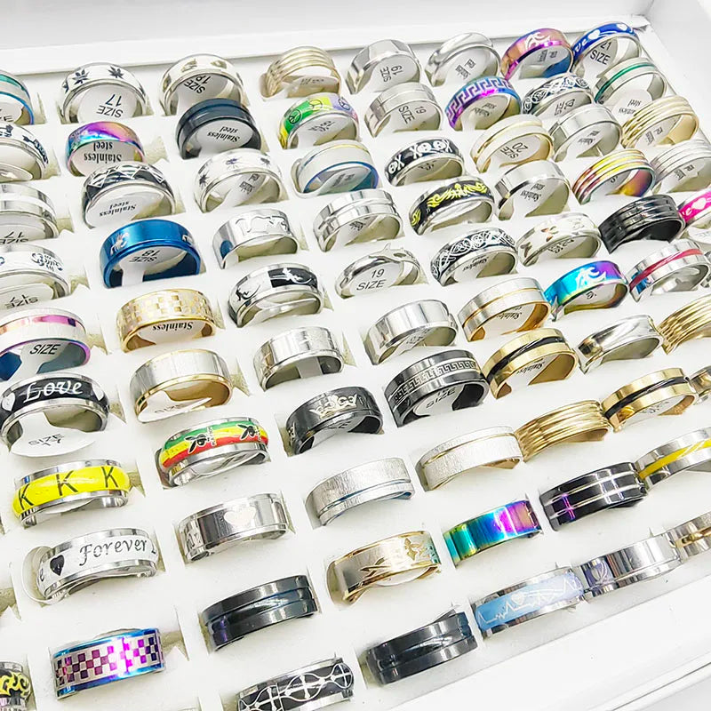 20pcs/Lot Factory Wholesale Hot Mix Style Simple Stainless Steel Finger Rings Men Women