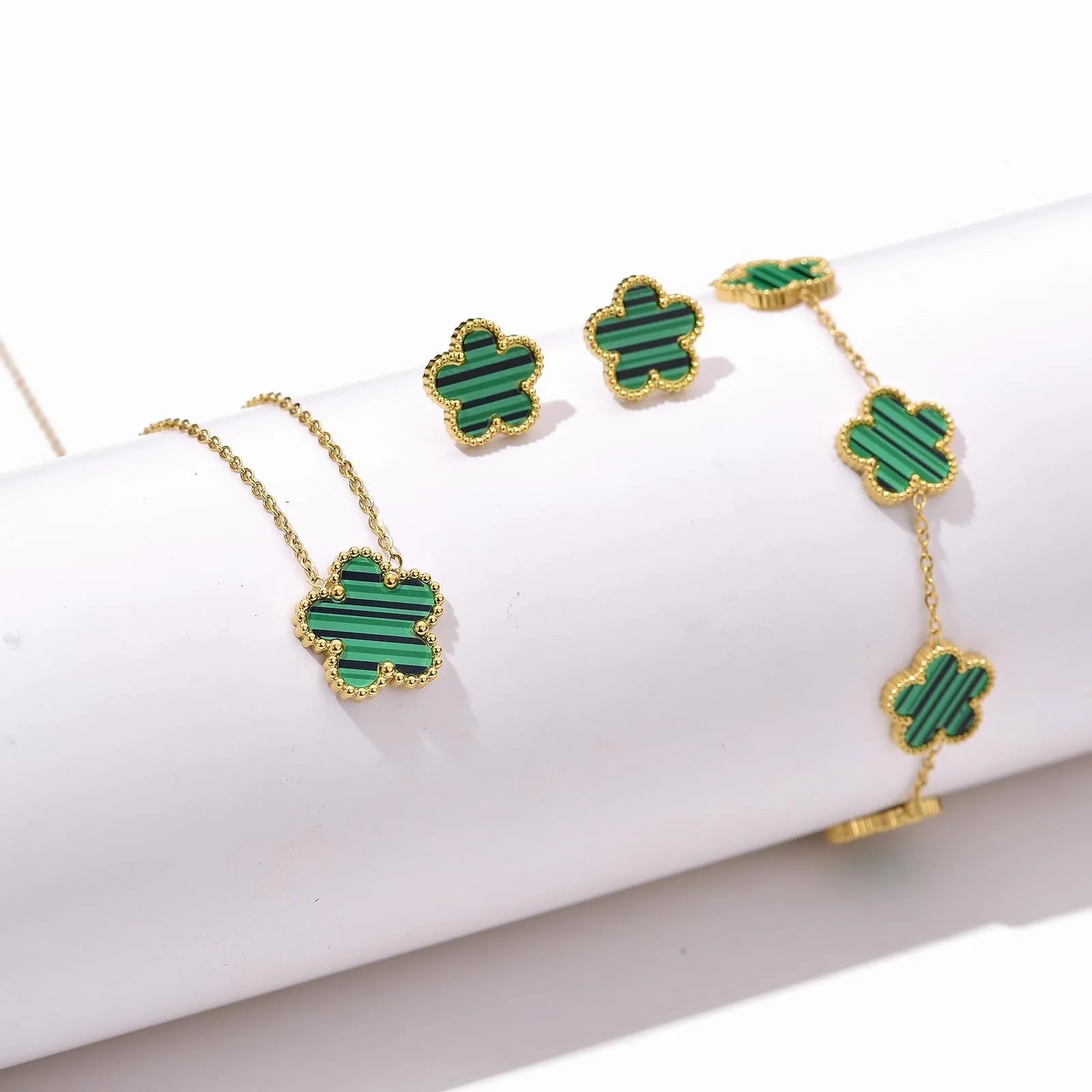 IFYOUOO Necklace Bracelet Earrings Set Luxury Plum Blossom Plant Five Leaf Flower for Women Gift Jewelry