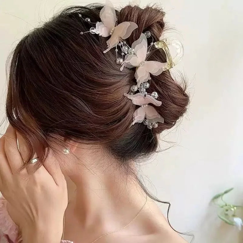 Light Blue/Pink Sheer Butterfly Claw Clip